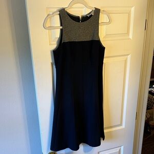 Sleeveless Navy Dress with Gray Yoke
